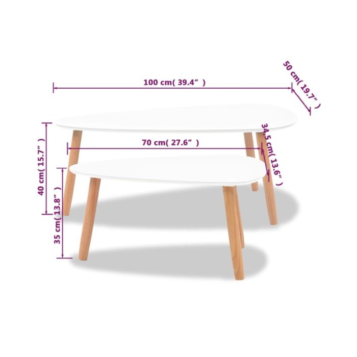 Ensemble de tables basses 2 pcs Bois de pin massif Blanc