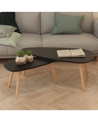 Ensemble de tables basses 2 pcs Bois de pin massif Noir
