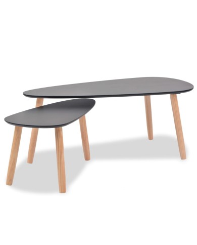 Ensemble de tables basses 2 pcs Bois de pin massif Noir