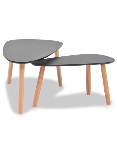 Ensemble de tables basses 2 pcs Bois de pin massif Noir