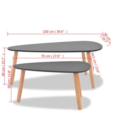 Ensemble de tables basses 2 pcs Bois de pin massif Noir