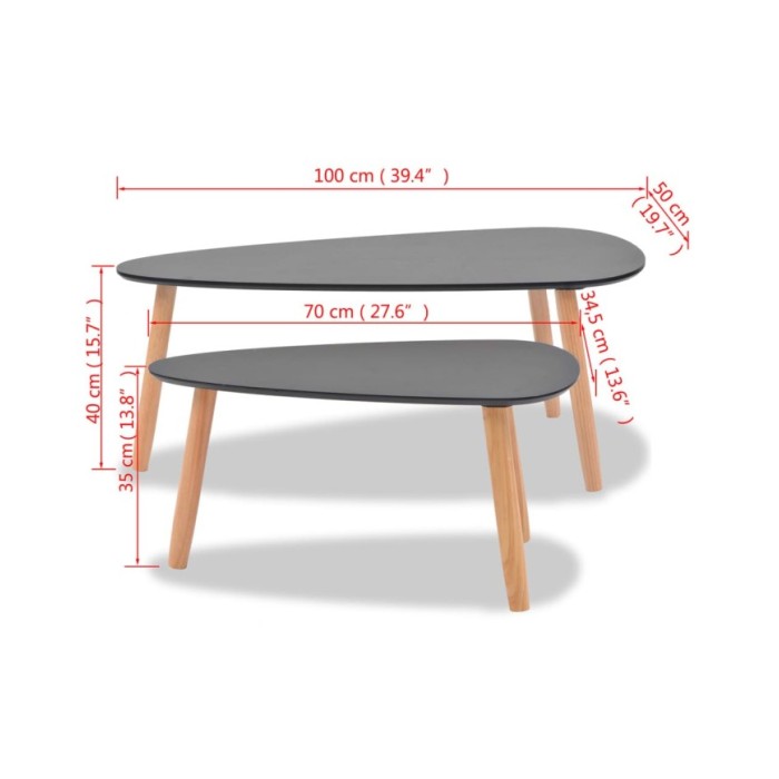 Ensemble de tables basses 2 pcs Bois de pin massif Noir