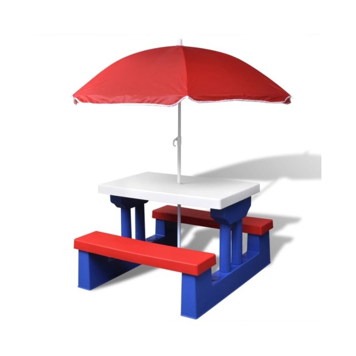 Table et bancs de pique-nique avec parasol pour enfants