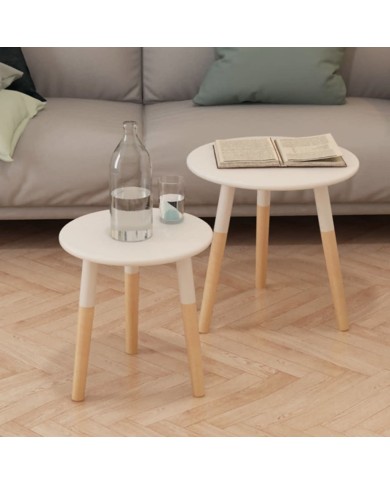 Ensemble de tables d'appoint 2 pcs Bois de pin massif Blanc 