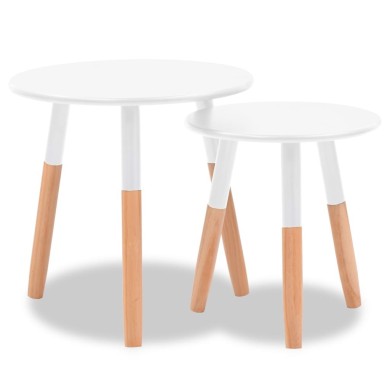 Ensemble de tables d'appoint 2 pcs Bois de pin massif Blanc 