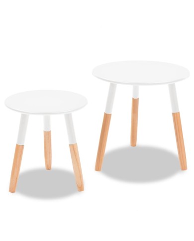 Ensemble de tables d'appoint 2 pcs Bois de pin massif Blanc 