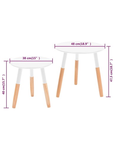 Ensemble de tables d'appoint 2 pcs Bois de pin massif Blanc 