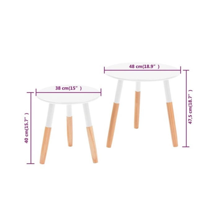 Ensemble de tables d'appoint 2 pcs Bois de pin massif Blanc 
