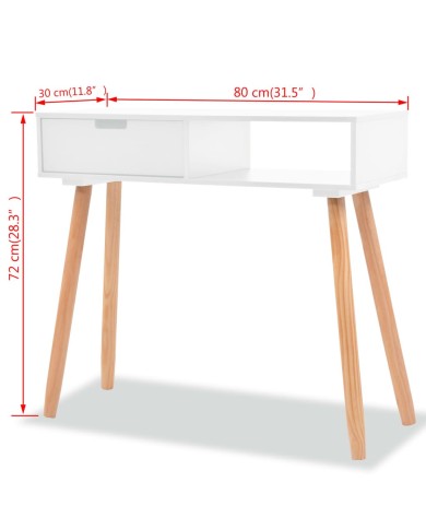 Table console Bois de pin massif 80 x 30 x 72 cm Blanc