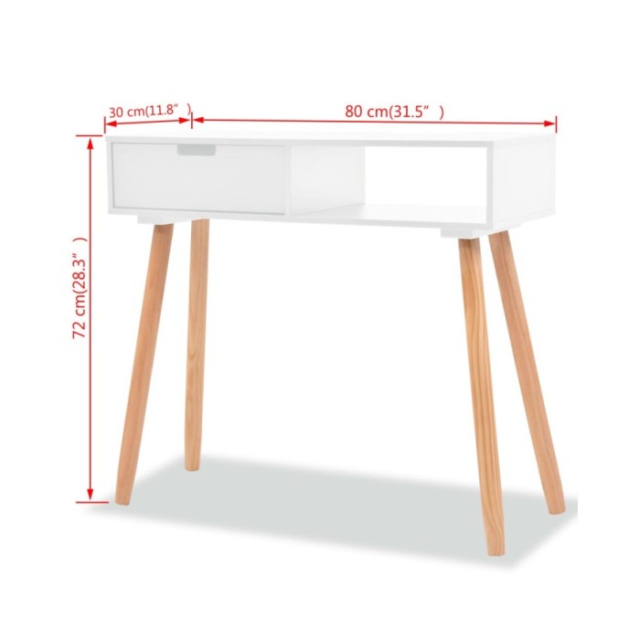 Table console Bois de pin massif 80 x 30 x 72 cm Blanc