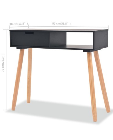 Table console Bois de pin massif 80 x 30 x 72 cm Noir