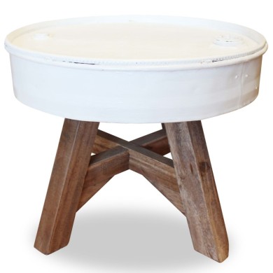 Table basse Bois de récupération massif 60 x 45 cm Blanc 