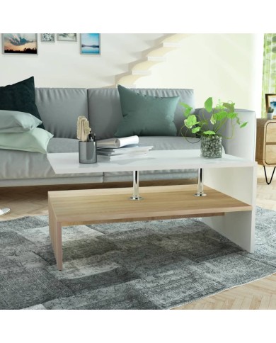 Table basse en aggloméré 90 x 59 x 42 cm Chêne et blanc