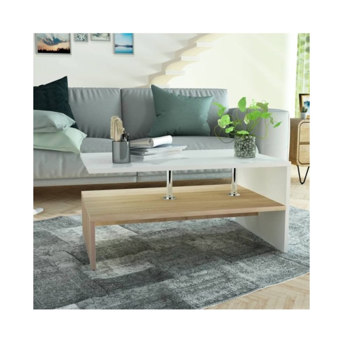 Table basse en aggloméré 90 x 59 x 42 cm Chêne et blanc