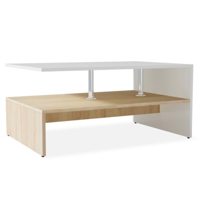 Table basse en aggloméré 90 x 59 x 42 cm Chêne et blanc