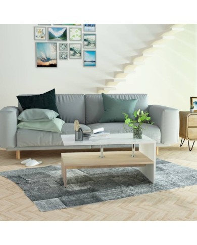 Table basse en aggloméré 90 x 59 x 42 cm Chêne et blanc