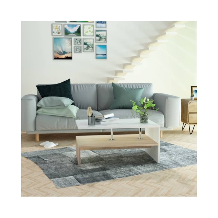 Table basse en aggloméré 90 x 59 x 42 cm Chêne et blanc