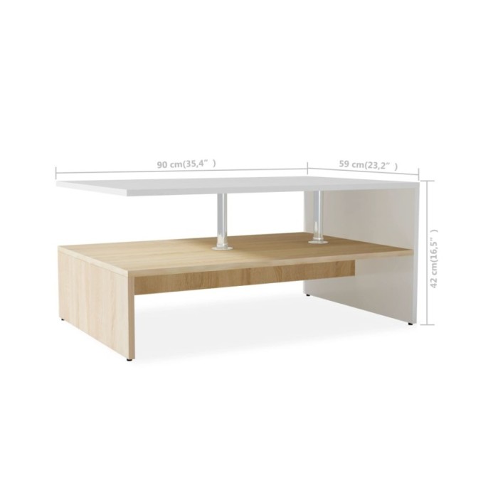 Table basse en aggloméré 90 x 59 x 42 cm Chêne et blanc