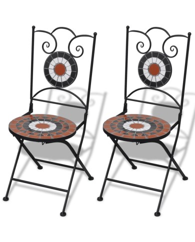 Chaises pliables de bistro 2 pcs Céramique Terre cuite et blanc