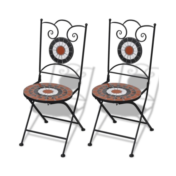 Chaises pliables de bistro 2 pcs Céramique Terre cuite et blanc