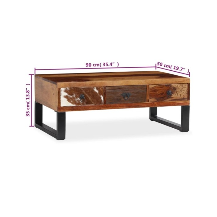 Table basse Bois massif de Sesham 90 x 50 x 35 cm