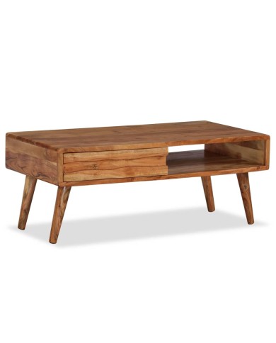 Table basse Bois massif avec tiroir sculpté 100 x 50 x 40 cm