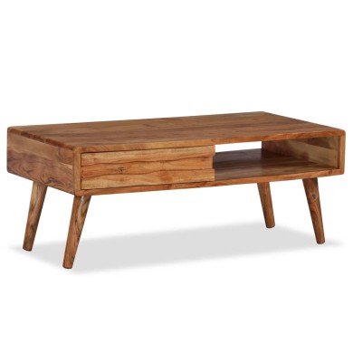 Table basse Bois massif avec tiroir sculpté 100 x 50 x 40 cm