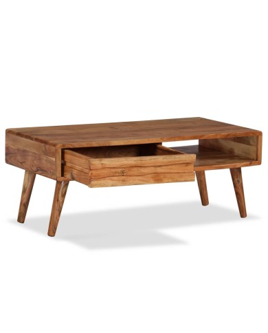 Table basse Bois massif avec tiroir sculpté 100 x 50 x 40 cm