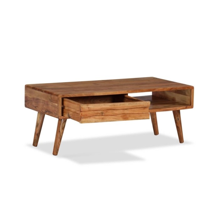 Table basse Bois massif avec tiroir sculpté 100 x 50 x 40 cm
