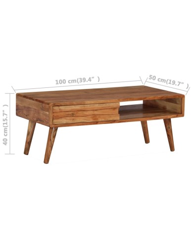 Table basse Bois massif avec tiroir sculpté 100 x 50 x 40 cm
