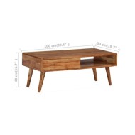 Table basse Bois massif avec tiroir sculpté 100 x 50 x 40 cm