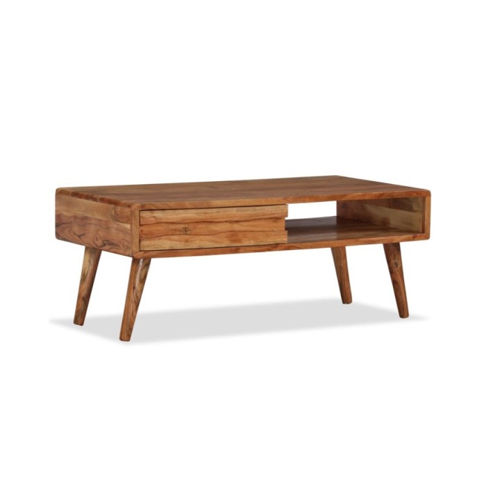 Table basse Bois massif avec tiroir sculpté 100 x 50 x 40 cm