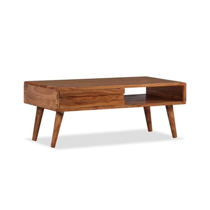 Table basse Bois massif avec tiroir sculpté 100 x 50 x 40 cm