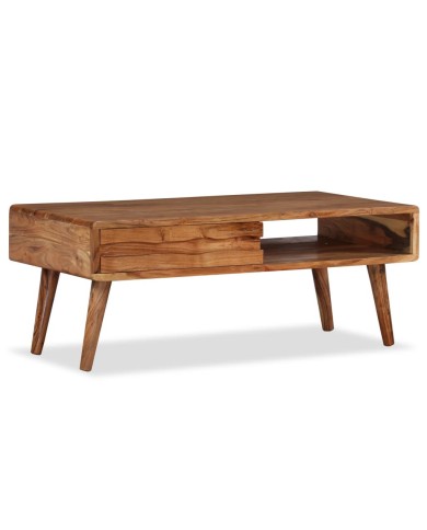 Table basse Bois massif avec tiroir sculpté 100 x 50 x 40 cm