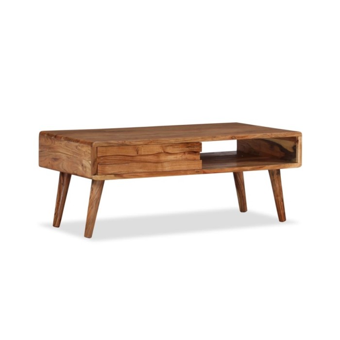 Table basse Bois massif avec tiroir sculpté 100 x 50 x 40 cm