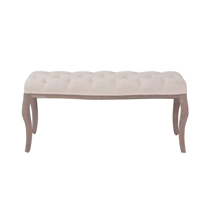 Banc Lin Bois massif 110 x 38 x 48 cm Blanc crème