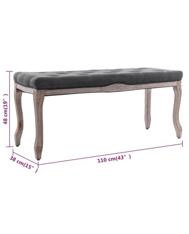Banc Lin Bois solide 110x38x48 cm Gris foncé