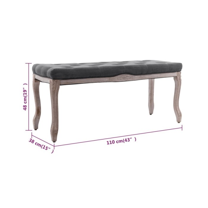 Banc Lin Bois solide 110x38x48 cm Gris foncé