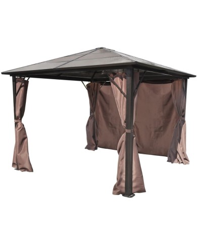 Belvédère avec rideau Marron Aluminium 300 x 300 cm 