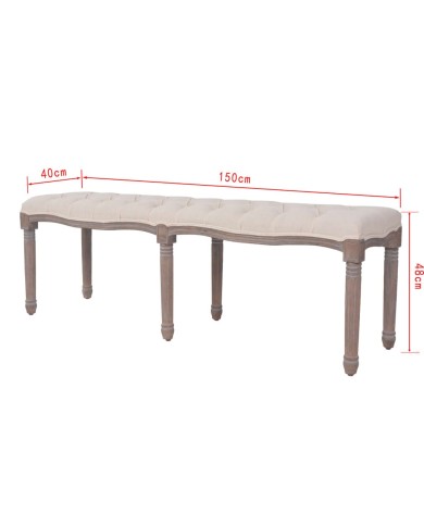 Banc Lin Bois massif 150 x 40 x 48 cm Blanc crème
