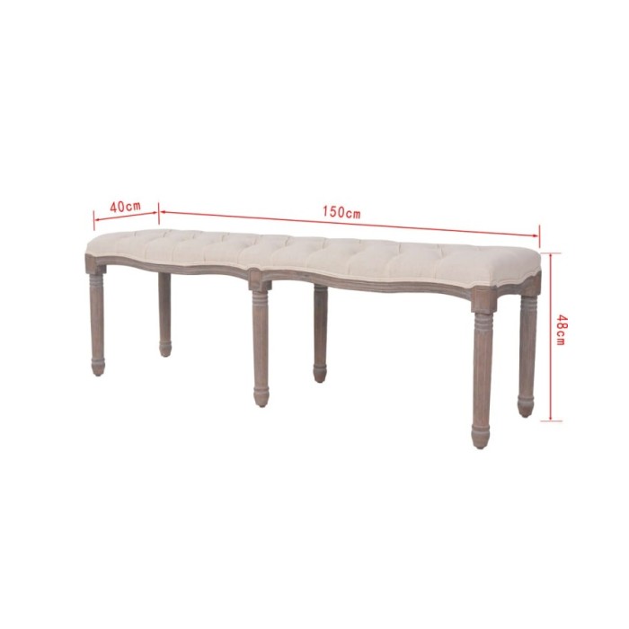 Banc Lin Bois massif 150 x 40 x 48 cm Blanc crème