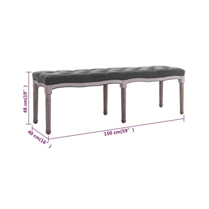 Banc Lin Bois solide 150x40x48 cm Gris foncé