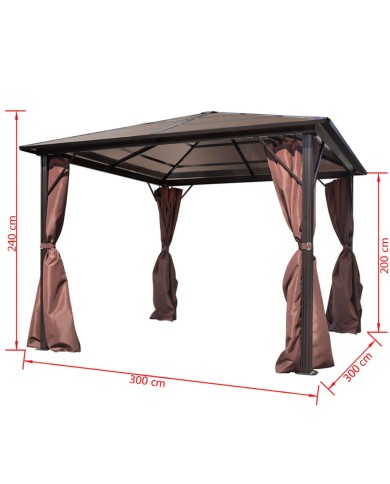 Belvédère avec rideau Marron Aluminium 300 x 300 cm 