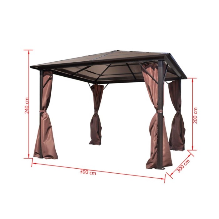 Belvédère avec rideau Marron Aluminium 300 x 300 cm 