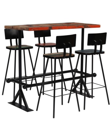 Mobilier de bar 5 pcs Bois de récupération massif Multicolore