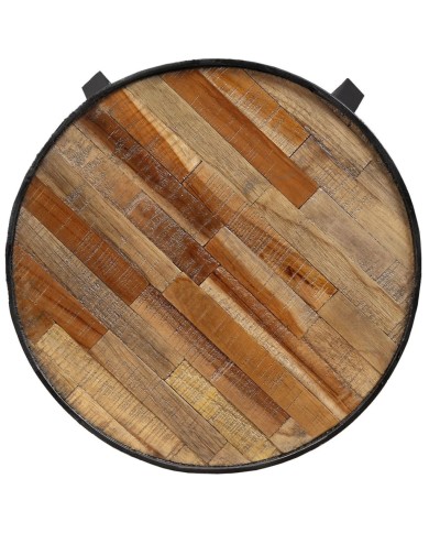Table d'appoint ronde Teck massif de récupération