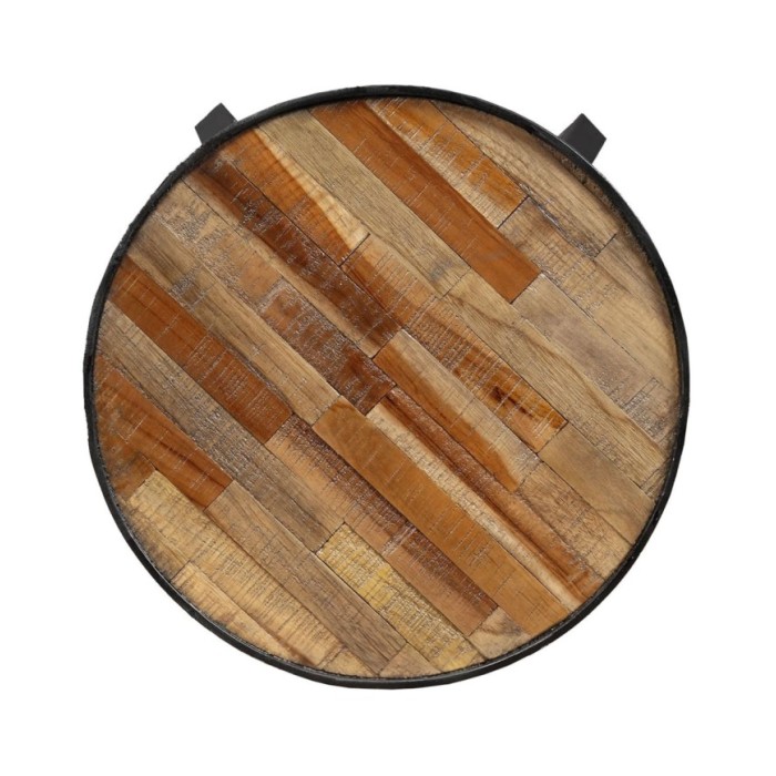 Table d'appoint ronde Teck massif de récupération