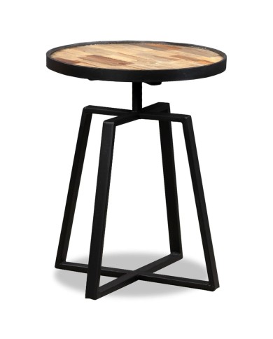 Table d'appoint ronde Teck massif de récupération