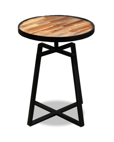 Table d'appoint ronde Teck massif de récupération