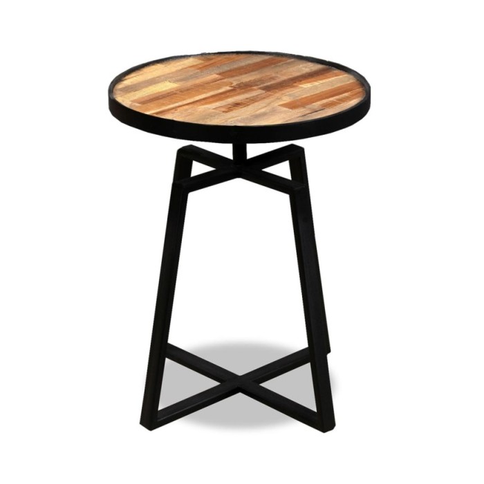 Table d'appoint ronde Teck massif de récupération